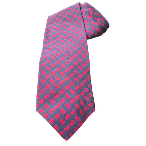 Mario Valentino 100% Silk Italian Designer Necktie – Red & Navy Modern Print - Picture 1 of 6